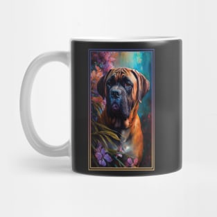 Boerboel Dog Vibrant Tropical Flower Tall Digital Oil Painting Portrait Mug